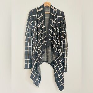 Adrienne Vittadini Windowpane Plaid Wool Blend Cardigan Sweater Large